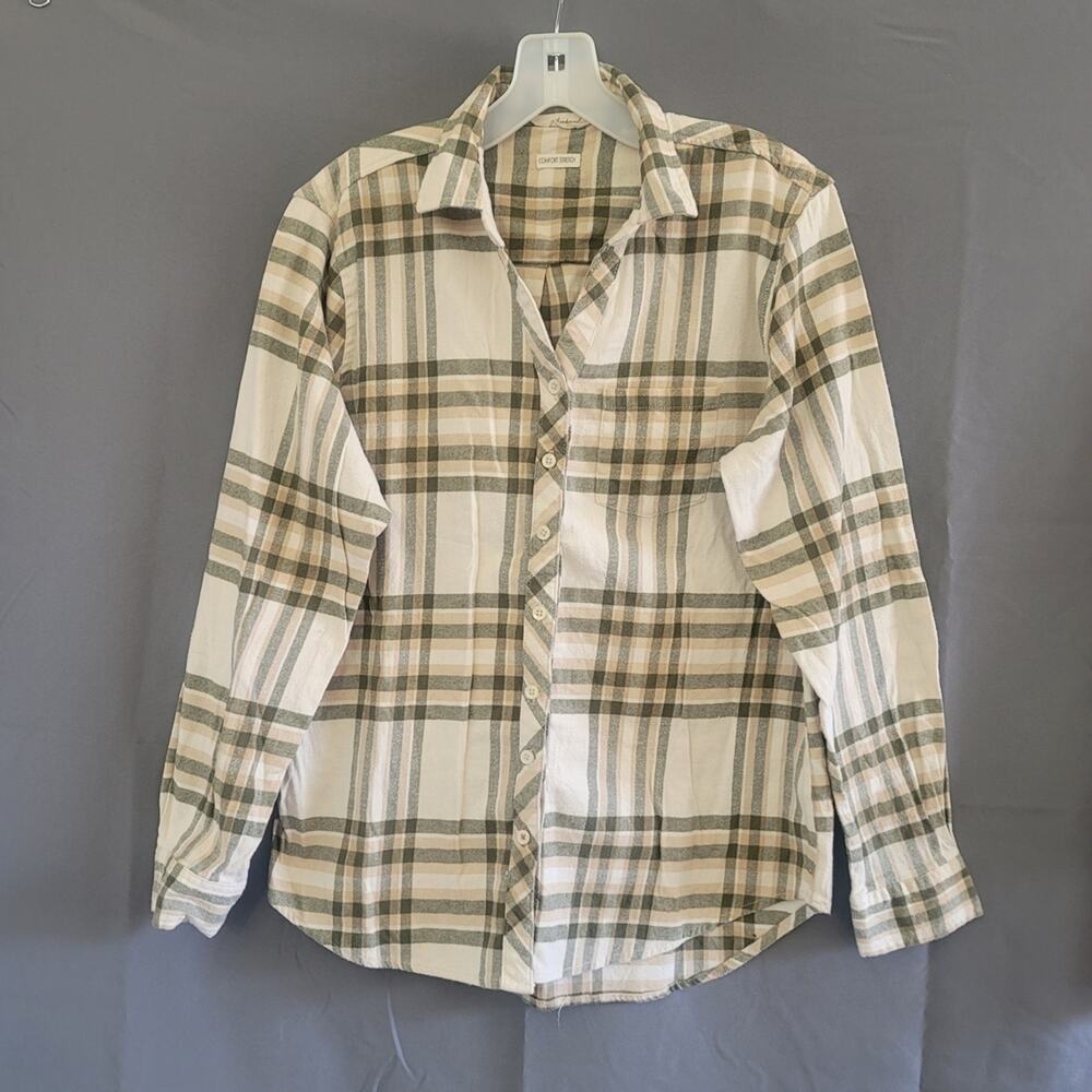 Weatherproof Vintage Plaid Casual Button Down Shirt - Green and Tan